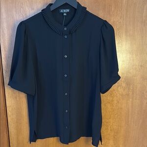J. Crew Black Button Down Blouse with Peter Pan Collar